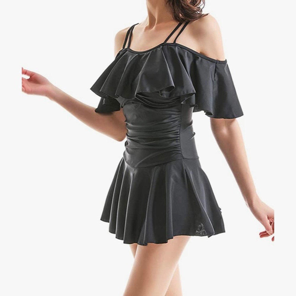 🏊♀️🌊 SwimDress Ruffle Off-the-Shoulder OnePiece - Picture 2 of 4